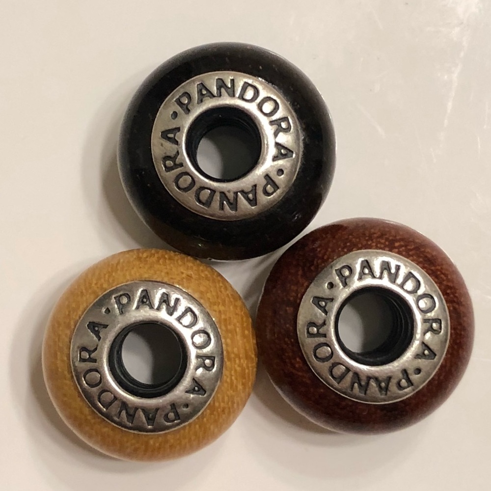 Trio of wooden pandora beads